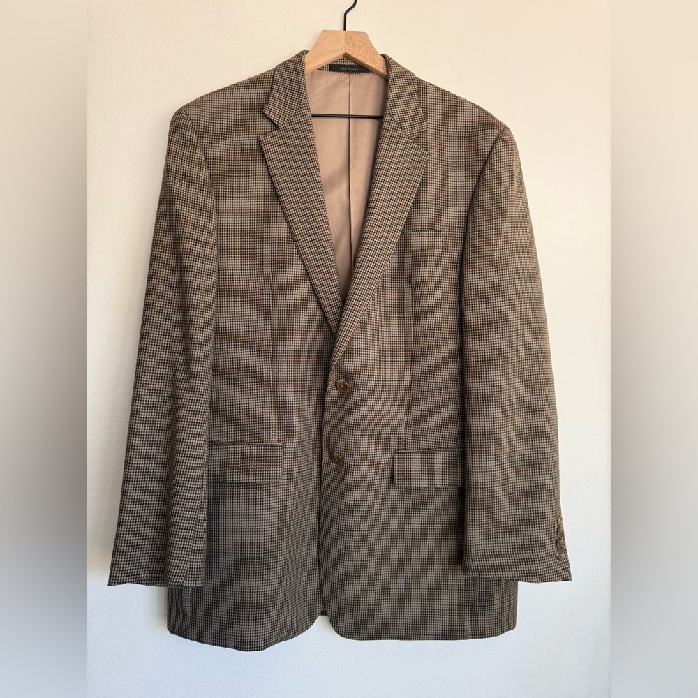Lauren Ralph Lauren 100% Wool Blazer Houndstooth Sport Coat Brown Mens 40L